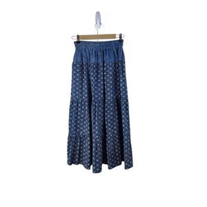 Bohemian Blue Geometric Print Maxi Skirt With Elastic Waist Handmade